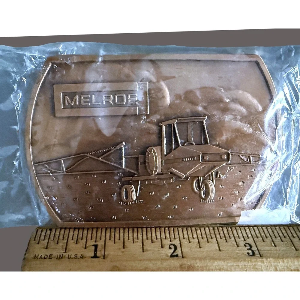 Vintage Melroe Spra-Coupe Crop Sprayer Brass Belt Buckle NEW Old Stock Package